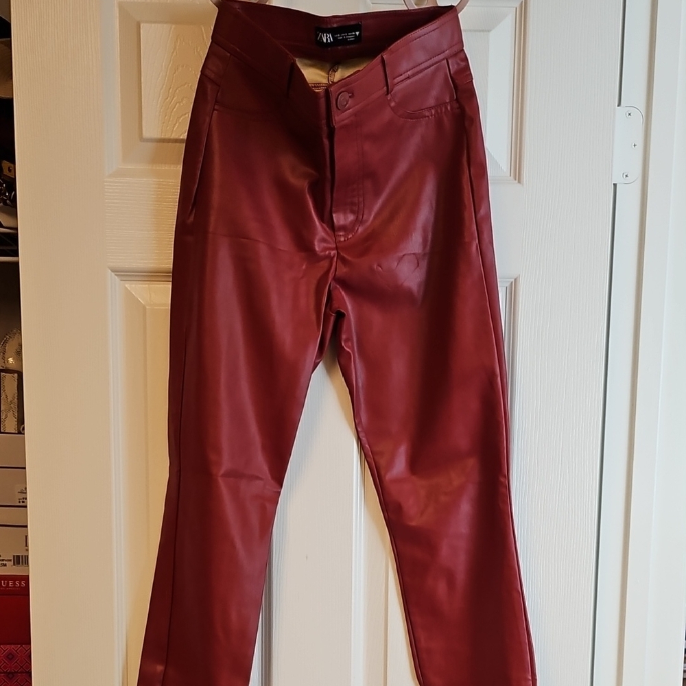 Zara Burgundy Faux Leather Trousers